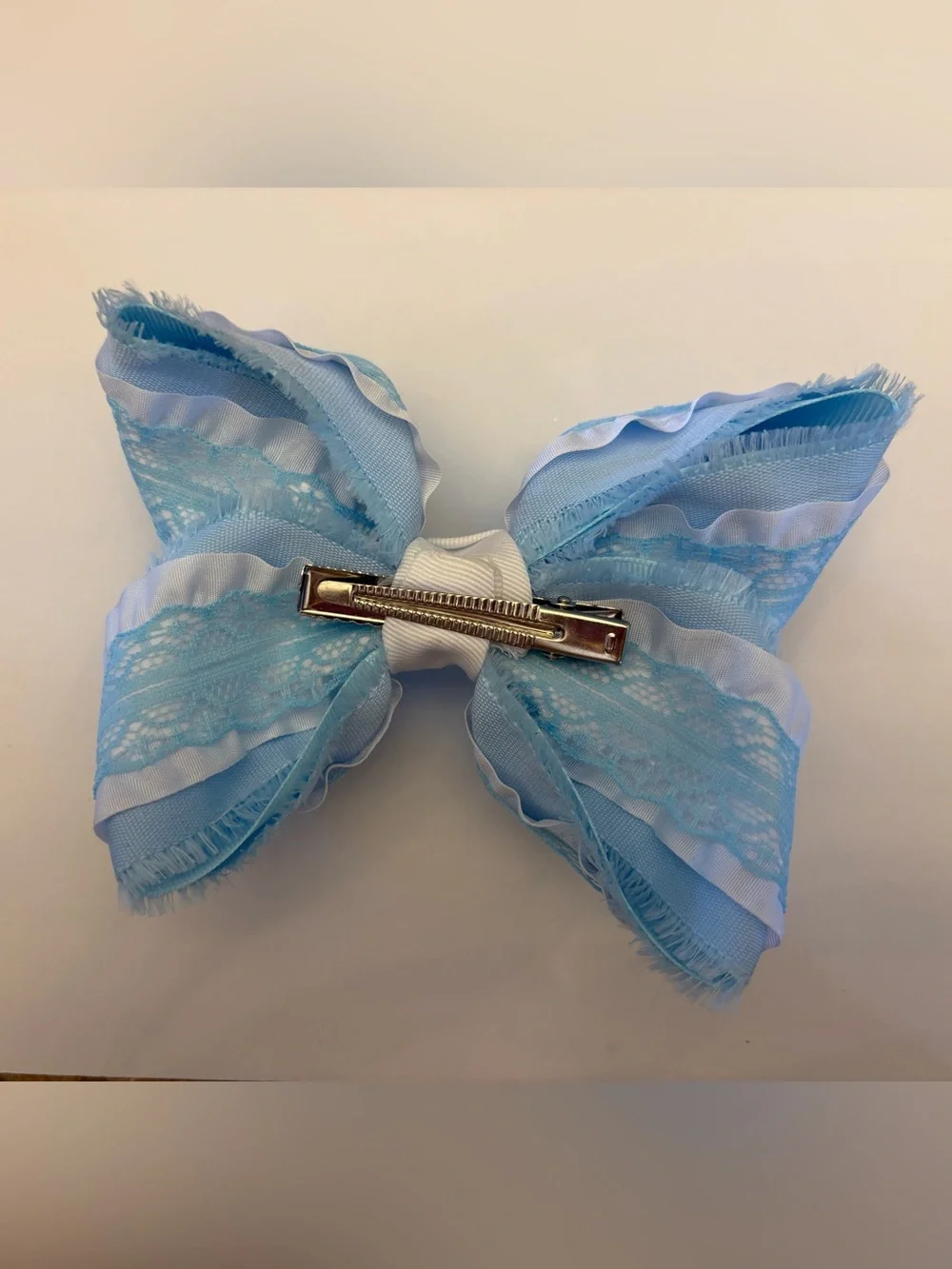Blue Fringed Fabric Hair Bow Lynlee Blair's bows!